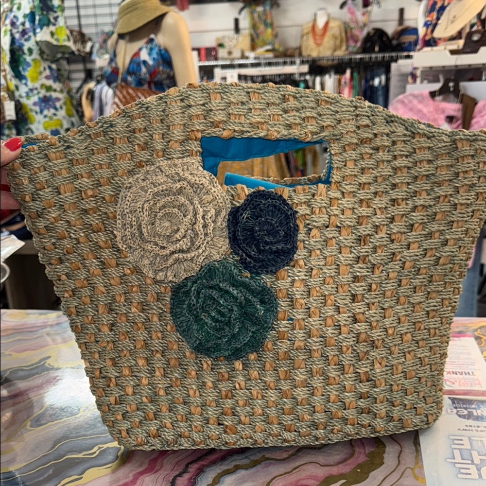 Handcrafted Woven Tote with Floral Accents